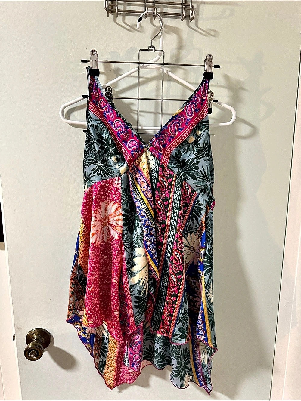 Paisley Print Green & Pink halter top Like New